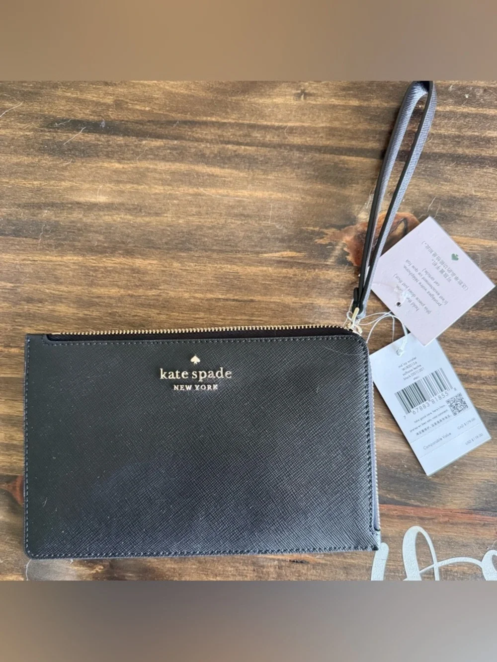 Kate Spade Staci Wristlet Black Saffiano Leather NWT Zip Clutch Wallet WLR00134 - Picture 1 of 7